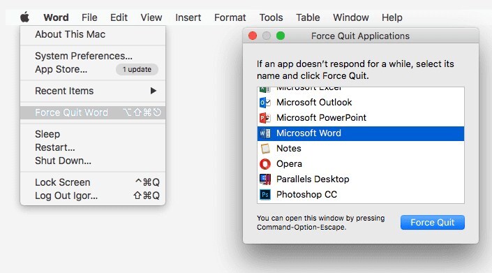 missing window menu inword for mac 2011